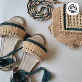 ست کیف و صندل زنانه مکرومه بافی مدل هاله