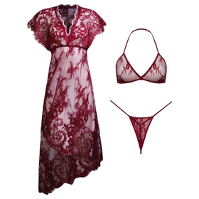 لباس خواب زنانه رنگ زرشکی