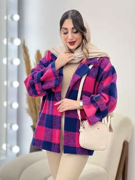 پالتو چهارخونه آستین بند دو جیب