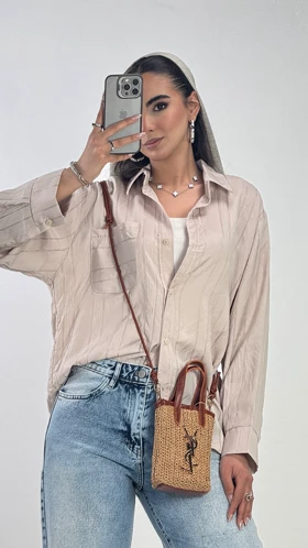 شومیز پارچه راهدار  کد 500605 (خاکی)