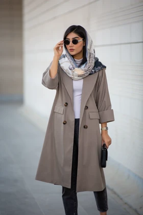 مانتو یقه E بلند آستین پاکتی