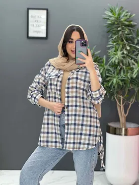 مانتو چهارخونه نخی سرجیب دوبل
