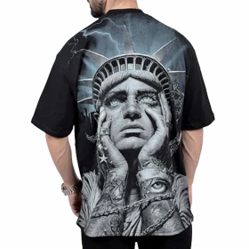 تیشرت آستین کوتاه مردانه مشکی مدل ROM