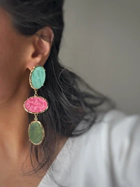 گوشواره میخی 3 بیضی رنگی