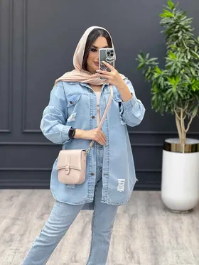 مانتو جین زاپ‌دار آبی روشن