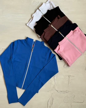 کراپ زیپی یقه سه سانت کد 1400168 (آبی)