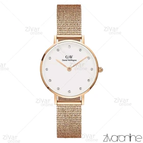 ساعت دنیل ولینگتون زنانه رزگلد صفحه سفید ایندکس نگین‌دار 104305