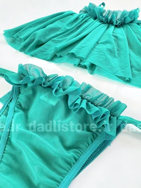ست لباس خواب کراپ و شورت حریر سبزآبی