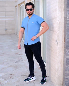 پیراهن نیم استین مردانه مدل Soprx( ابی)