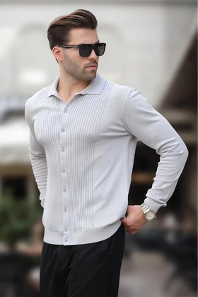 ژاکت پولو یقه راه راه با جزئیات ژاکت مردانه 7281
