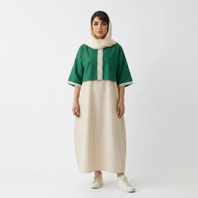 کت سارافون نخی گیپوردار مدل گلدای علیدسا (یشمی)