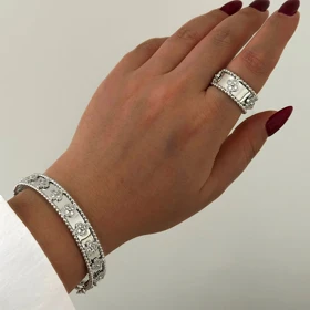 نیم ست دستبند انگشتر ون کلیف نقره‌ای کد 806