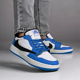 نایک ایر جردن 1 بدون ساق تراویس اسکات سفید آبی ( Nike Air Jordan 1 Low Travis Scott WB)
