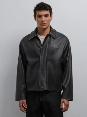 جکت چرم مشکی / باکسی / برند Antioch ترکیه