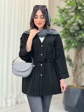 مانتو دو جیب کمرگت راه راه