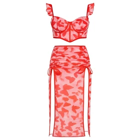 لباس خواب دو تیکه دامن بلند چاپی برند نیلای کد 4505