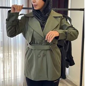 مانتو بارانی دوبل کمربند دار