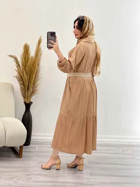 پیراهن بلند برش‌دار دو جیب