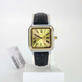 ساعت مچی مردانه کارتیر Cartier رنگ ثابت با بند چرم (بند مشکی صفحه طلایی)