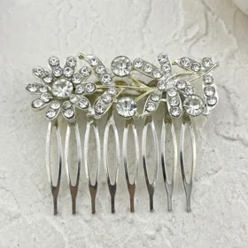 تاج و شانه مو زنانه جواهری مدل فلورایا طرح گل و برگ کریستالی