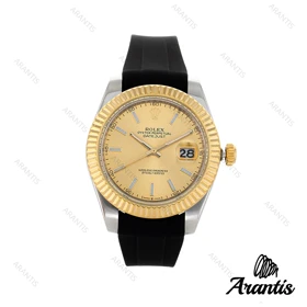 ساعت مردانه رولکس DateJust 2 طلایی بند رابر مشکی 66140-m