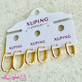 پک گوشواره ژوپینگ مدل مستطیل طلایی (سه جفت) کد 6991