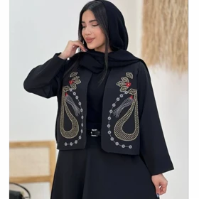 ست کت و دامن زنانه مدل ثمره – مشکی | گلدوزی‌دار با پارچه مازراتی سایز فری 36 تا 46