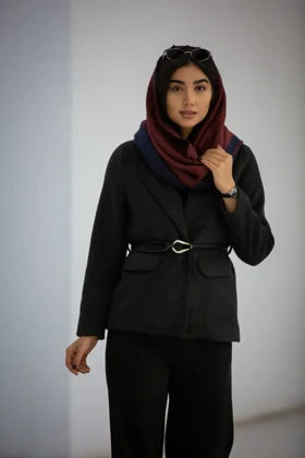 کت موهر جیب نما کمربند گره‌ای (مشکی)