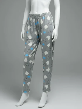 شلوار مخمل استیکردار طرح خرس و قلب آبی