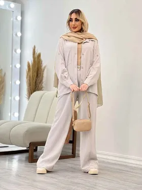 ست مانتو و شلوار کراش تک جیب