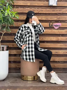 مانتو چهارخونه کلاهدار