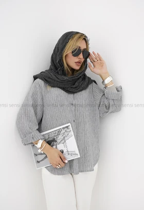 شومیز زنانه راه راه ریز لینن کد1006020