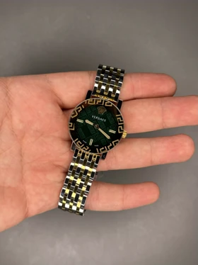 ساعت مچی ورساچه دورحکاکی بند سیلورطلایی صفحه سبز Versace