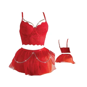 ست دامنی فنردار رنگ قرمز برند گلوریا کد 1210