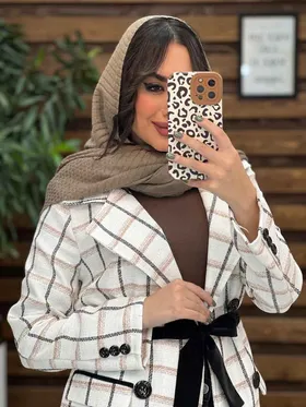 مانتو پاییزه چهارخانه کمردار