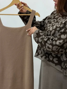 ست سارافون بلند و پلیور بافت تابان