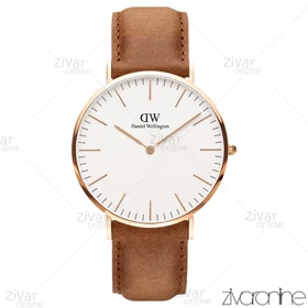 ساعت دنیل ولینگتون مردانه صفحه سفید بند چرم عسلی 103538