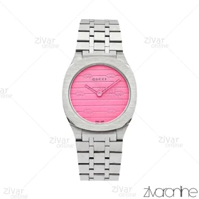 ساعت گوچی زنانه نقره ای صفحه صورتی 106032