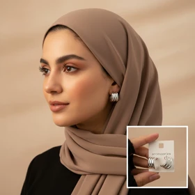 گوشواره حلقهای زرمیس مدل کژوال نقرهای (طراحی چند لایه با قفل میخی)