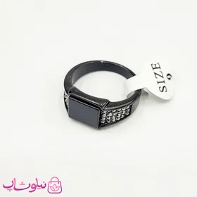 انگشتر مردانه استیل مشکی نگین‌دار