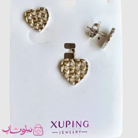 نیم ست زنانه ژوپینگ طرح قلب نقره ای ظریف نگین‌دار کد 2891