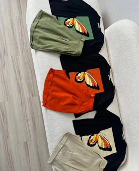 ست کراپ شورتک لینن پروانه