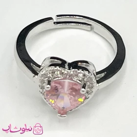 انگشتر زنانه طرح قلب صورتی نگین سفید فری سایز