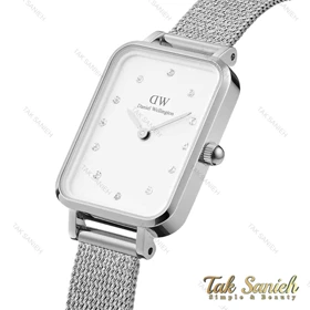 ساعت دنیل ولینگتون زنانه کوادرو نقره ای صفحه سفید نگین‌دار DW-4313-L
