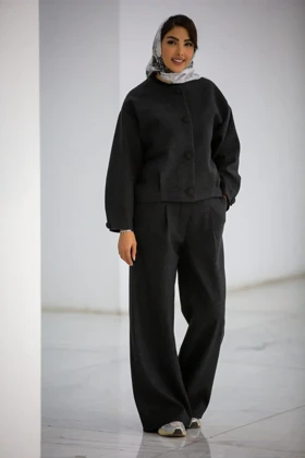 کت کراپ دخترانه مچ دکمه دار