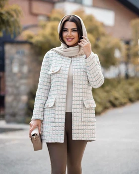 پالتو شانل آستردار چهارخانه ریز