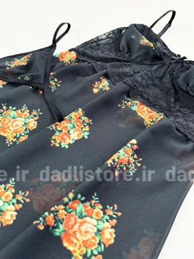 ست لباس خواب شورت و پیراهن فنر دار گیپور مشکی