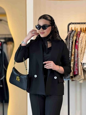 کت و شلوار یقه آرشال مشکی 200103