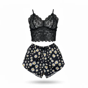 ست نیمتنه گیپور و شلوارک طرح بابونه 055