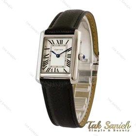 ساعت کارتیه تانک زنانه سیلور بند چرم مشکی Cartier-5268-L